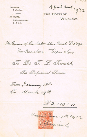 Bill from Dr Kennish 1932